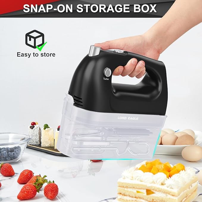 Lord Eagle Hand Mixer Electric 400W, 5 Speed handheld Mixer, 5 Stainless Steel Accessories for Baking Cake Egg Cream Food Beater, Turbo Boost/Self-Control Speed + Eject Button