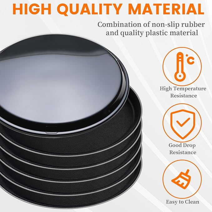 6 Pieces Restaurant Serving Tray, Non Slip Surface Round Tray Plastic Food Meals Server with Raised Edges for Home, Kitchen, Restaurant, Cafeteria, Bar, Hotel (Black, 6 Pcs 11 Inch)