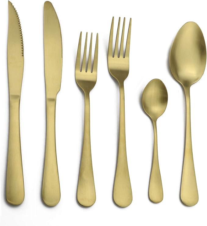 24-Piece Stainless Steel Flatware Set, Matte Gold Finish, Service for 4