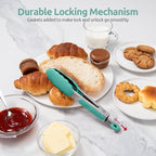 600ºF Heat Resistant Kitchen Tong: U-Taste 7in Silicone Cooking Tong with Firm Sealed Non Stick Rubber Tips & Silicon Coated 18/8 Stainless Steel Handle & Smooth Locking for Serving Salad (Aqua Sky)