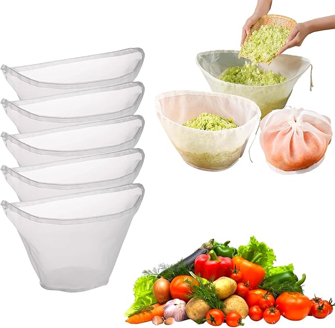 5PCS Ultra Fine Mesh Strainer Bags, Cheese Cloth Bags for Straining, Reusable Nylon Cheese Cloth Filter Bag for Filter NutMilk, Coffee, Milk, Butter, Juices and Fresh Cheese (Medium)