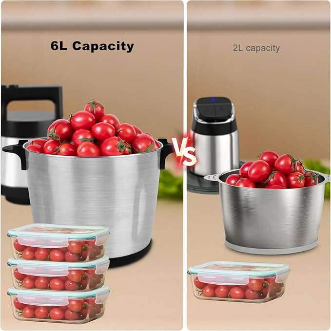 Vayepro 24 Cup Large Capacity Electric mixers, Electric Food Blenders with Stainless Steel Bowl, 2 Speed, 4 Bi-Level Bladesand Spatula, 6L 800W Food Processors for Meat, Onion, Vegetables, Fruits