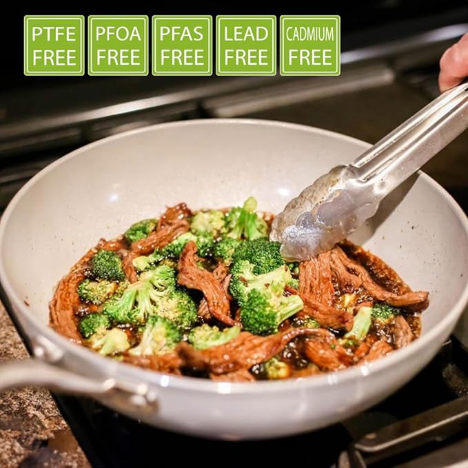 TECHEF - CeraTerra 12" Ceramic Nonstick Flat Bottom Wok/Stir-Fry Pan - PFOA, PTFE, PFAS Free, Dishwasher and Oven Safe, Made in Korea (12-in)