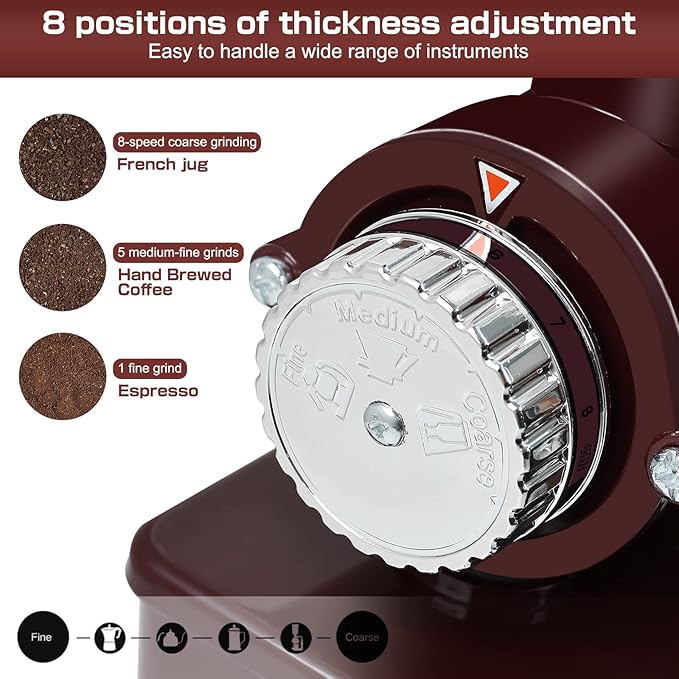 YaeMarine Professional Electric Coffee Grinder Coffee Bean Powder Grinding Machine Coffee Grinder Mill Grinder Thickness Adjustable (Red)