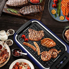 CUSIMAX Smokeless Grill, 1500W Electric Indoor Grill with LED Smart Display & Tempered Glass Lid, Non-stick Removable Plate, Blue