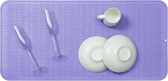 Silicone Dish Drying Mat for Multiple Usage,Easy clean,Eco-friendly,Heat-resistant Silicone Mat for Kitchen Counter or Sink,Refrigerator or Drawer Liner Light Purple 5XL 36inches x 18inches