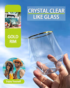 40 Pcak Plastic Stemless Wine cocktail Whiskey Champagne Glasses, 12 Oz Gold Rim Disposable Clear Unbreakable Cups for Party Bars Wedding Tasting (Diamond-shaped)