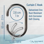 12 Metal Shower Curtain Hooks, Rust-Proof Decorative C-Shaped Curtain Hooks for Bathroom, Chrome Shower Curtain Rings, Fits Rods Up to 1 Inch (C, Silver)