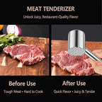 304 Stainless Steel Meat Tenderizer Mallet - Dual-Sided Heavy Duty Kitchen Hammer for Tenderizing & Flattening Steak, Beef, Chicken, Fish & Nuts, Dishwasher Safe with Ergonomic Grip (sliver)