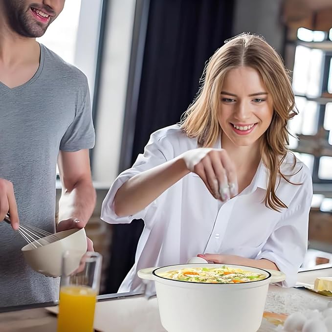 Dutch Oven,Cast Iron Dutch Ovens,Dutch Oven Pot with Lid,4.5 QT Enamel Dutch Pot,Dutch Ovens with Dual Handles,Cast Iron Pot for Braiser,Cooking,Gifts for Family,White