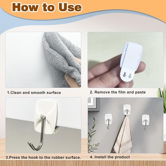 Small Wire Hooks for Wall 24 Hooks + 26 Adhesive Strips,Damage Free Hanging Wall Hooks with Adhesive Strips,No Tools Adhesive Hooks for Key Holder,Christmas Decorations (Holds up to 0.5 lb)