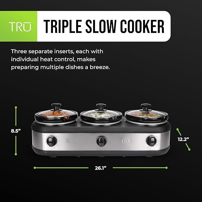TRU Triple Buffet Server, Three 2-1/2-Quart Removable Inserts