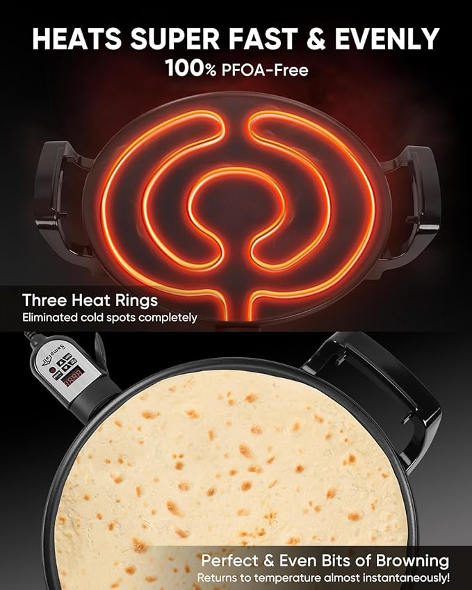 18.5" Ethiopian Injera Maker Mitad (Mogogo) Electric Griddle Adjustable Temperature & Time, Non-Stick Surface, Even Heating, Maker Norwegian Lefse, Swedish Pancake, Indian Dosa & Flatbreads