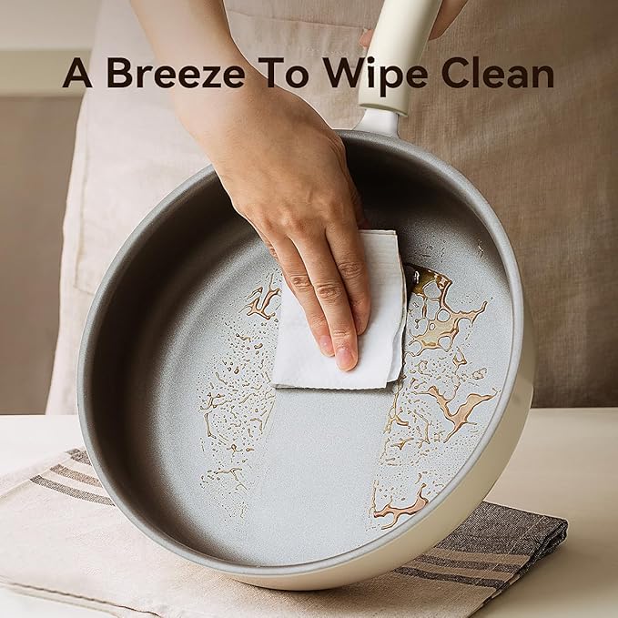 Ceramic Deep Frying Pan Nonstick - 11"(5.5 Qt) Sauté Pan with Lid, Titanium Reinforced Tri-Ply Stainless Steel Skillet, PTFE&PFOA-Free, Non-Toxic, Compatible with All Stovetops