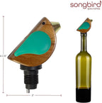 Wine Bottle Pourer, Fun Wine Pourer Spout Sings While It Pours, Airtight Wine Bottle Sealer, Acacia Wood with Turquoise Wings