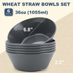 Wheat Straw Bowl Sets,6PCS Unbreakable Cereal Bowl 36 OZ,Microwave and Dishwasher Safe Bowls,Salad Bowls for Dorm,Apartment,Camping,Picnic (Deep Grey)