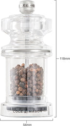 Cole & Mason 675 Refillable Spice Mill - Kitchen & Home Accessory - Table Pepper Grinder - Peppercorn Included - Acrylic - Pepper Mill 4.5"