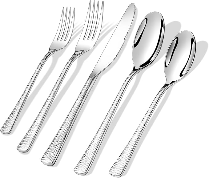 Silverware Set, 18/10 Stainless Steel 50 PieceFlatware Set for 10, Utensil Sets DishwasherSafe, Rust-Resistant, Modern Cutlery Set forHome, Wedding, Restaurant