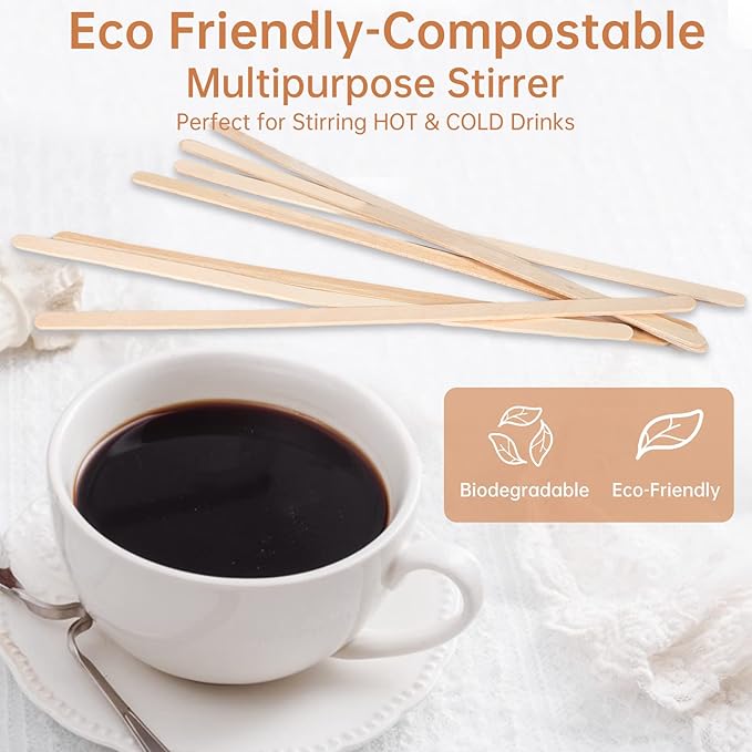 Wood Coffee Stirrers,500 Count of 7.5 Inch Disposable Biodegradable Wooden Coffee Stir Sticks,Eco-Friendly Round End Wood Stirrers,Birch Wood Beverage Stirrers for Tea,Hot Drinks