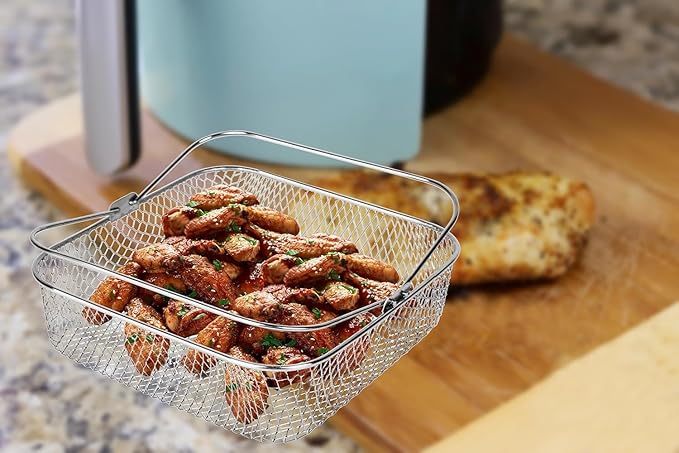 Square Air Fryer Basket for 5.8QT 6QT COSORI Air Fryer Accessories, 304 Stainless Steel Mesh Basket with Handle Replacement Accessory for 6QT Instant Vortex, Instant Vortex Plus, Phillips XXL