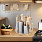 RAXCO Kitchen Set,18-Piece Silicone Cooking Utensils and Stainless Steel Chef's Knives,Khaki