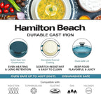 Hamilton Beach 3-Quart Enameled Cast Iron Dutch Oven, Navy with Cream Interior | Even Heat Distribution & Easy-Grip Handles | Ideal for Braising, Roasting,Stewing & Bread Baking
