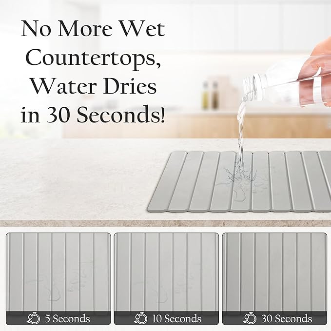 Large Stone Drying Mat for Kitchen Counter | Premium Diatomaceous Earth Coaster Set for Dishes | Non-Slip Kitchen Sink Mat | Fast-Absorbing, Eco-Friendly | 23" x 15.5" (Modern Grey)