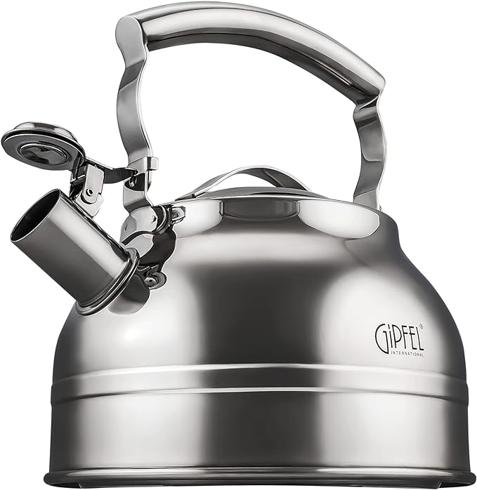 GIPFEL INTERNATIONAL Whistling Tea Kettle Stovetop - Food Grade Stainless Steel Teapot for Stove Top with Ergonomic Handle for Gas, Induction, Electric Stovetops 2.3 Quart