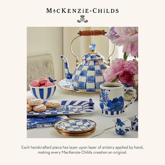 MACKENZIE-CHILDS Enamel Colander, Decorative Kitchen Strainer, Large, Blue-and-White Royal Check