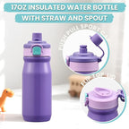 Kids Lunch Bento Box with Thermo Ice Pack Food Container with Insulated Lunch Bag, Insulated Water Bottle with Straw for Girls Boys, Purple