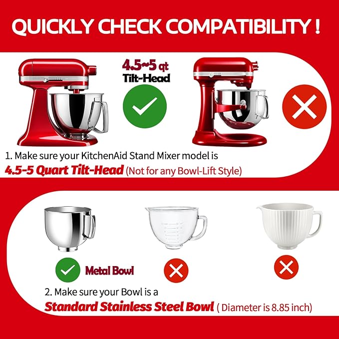 Pouring Shield for KitchenAid Tilt Head 4.5-5 QT (for Stainless Steel Bowls Only), for Kitchen aid Accessories and Attachments, Fully Enclosed Foldable Lid Mixer Bowl Cover, Not For Bowl Lift