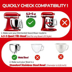 Pouring Shield for KitchenAid Tilt Head 4.5-5 QT (for Stainless Steel Bowls Only), for Kitchen aid Accessories and Attachments, Fully Enclosed Foldable Lid Mixer Bowl Cover, Not For Bowl Lift