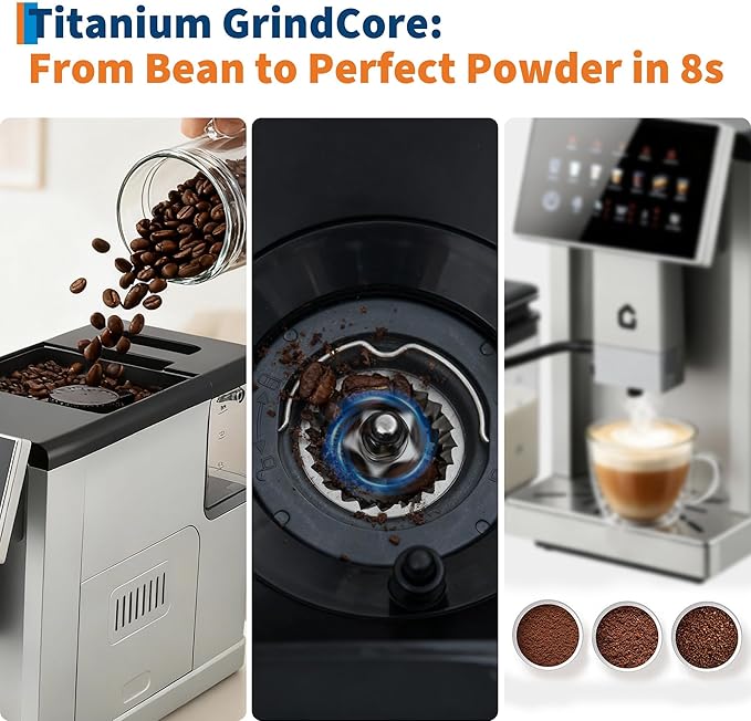 3rd-Gen Espresso Coffee Maker with Milk Frother, Removable Brewer and Grinder, Adjustable Coarseness and Flavor, 3-Level Coffee and Milk Volume Control, Detachable Milk Tank