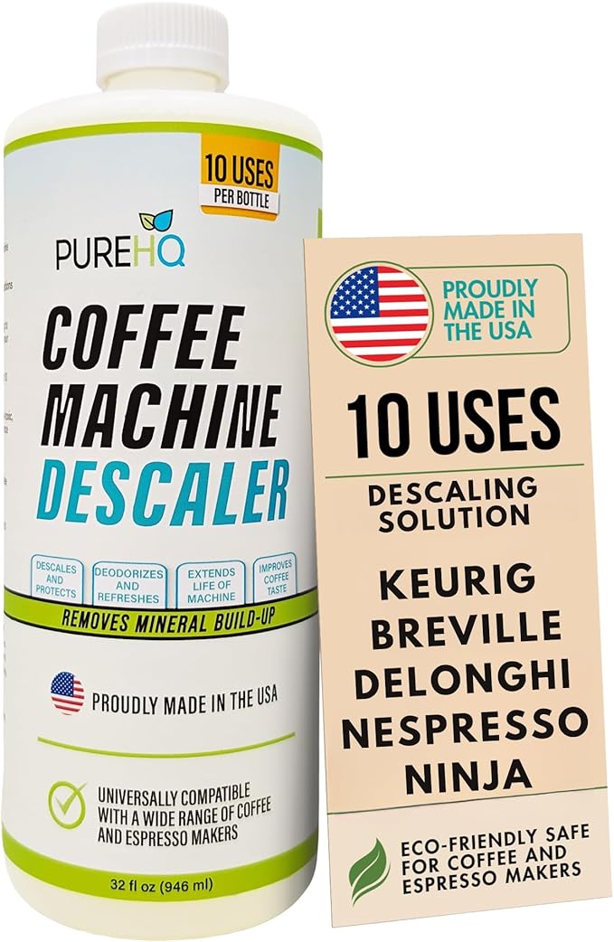 Coffee Machine Descaler - 10 Uses - Keurig Descaling Solution - Universal Descaler for Keurig, Nespresso, Delonghi, Breville, Ninja and All Single Use Coffee and Espresso Machines - Made in USA