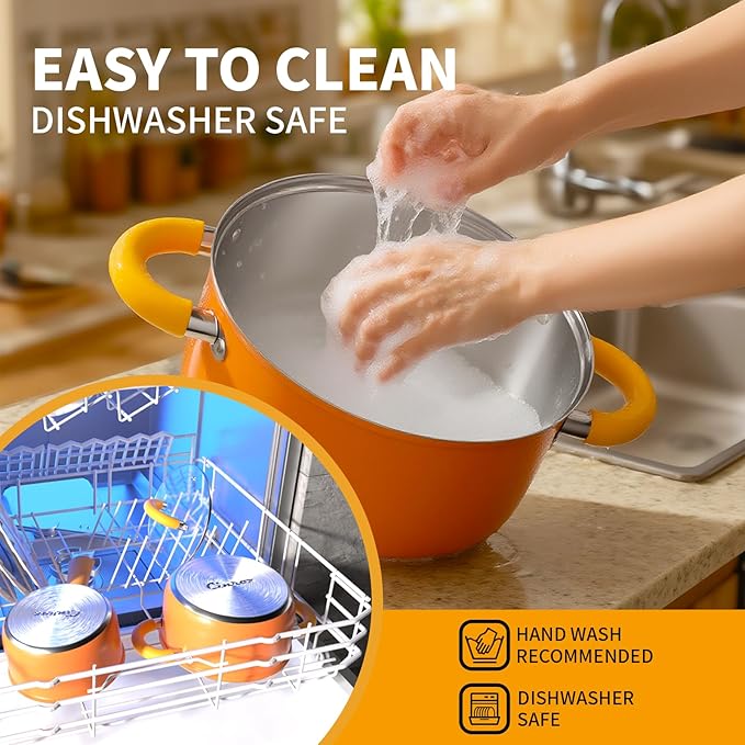 18/8 Stainless Steel Cookware Set, 7 PCS Pots and Pans Set, 4 3 2 QT Pot Pan with Lid and Steamer, Compatible with All Stovetops, Dishwasher Safe