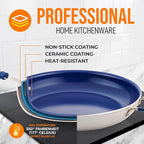 NutriChef 14" Extra Large Fry Pan - Skillet Nonstick Frying Pan with Silicone Handle, Ceramic Coating, Blue Silicone Handle, Stain-Resistant And Easy To Clean, Professional Home Cookware