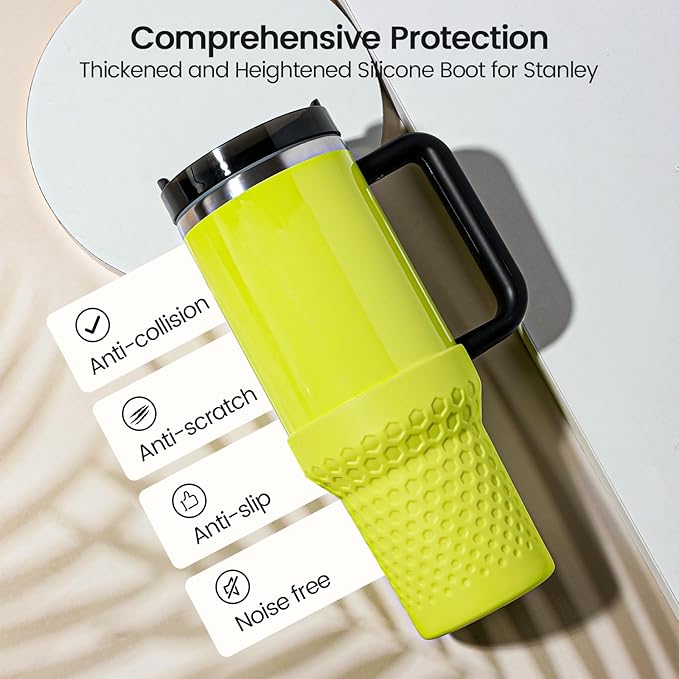 Silicone Boot for Stanley, Cup Bottom Protector Sleeve Accessories for Stanley Quencher H2.0 FlowState Tumbler 20oz/30oz/Stanley Adventure Quencher Tumbler 24oz (Yellow)