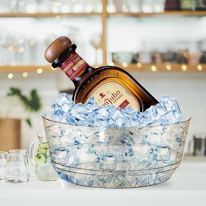 Hioasis 8 Pack Plastic Serving Bowls 128oz Gold Glitter Plastic Bowls Heavy Duty Disposable Serving Bowls for Party Snack & Salad & Candy & Bar Buffet