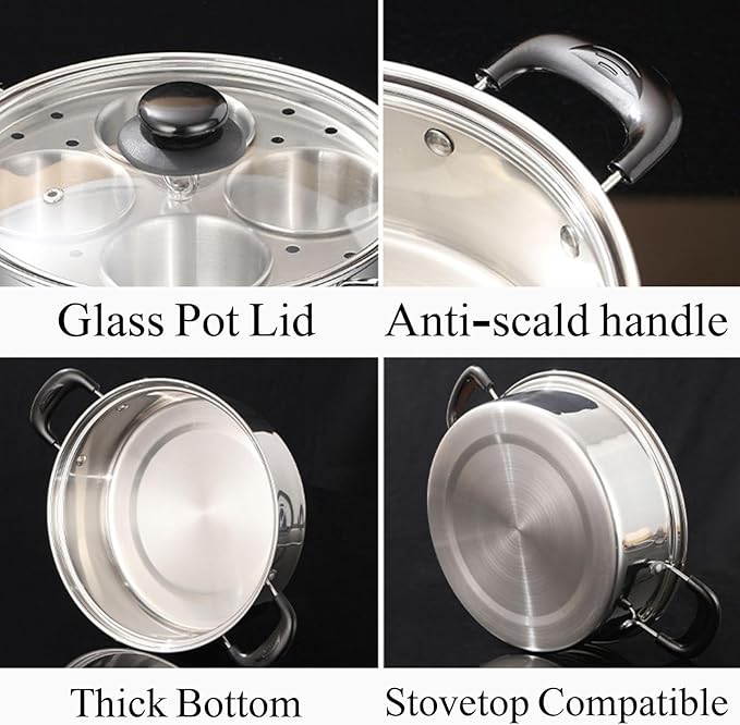 Egg Poacher Pan - 4 Poached Egg Cups, Poached Egg Cooker, Stainless Steel Egg Poaching Pan with Silicone Spatula