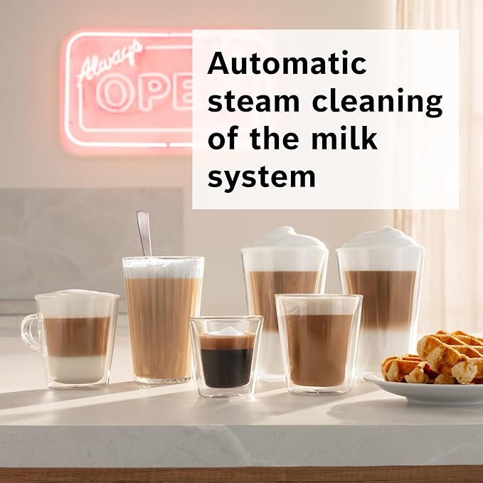 Bosch 800 Series Fully Automatic Espresso and Coffee Machine – 35 Drinks, Cold Brew, Double Cup, Milk Hose, Ceramic Grinder, Smart Features, in Black TPU60309