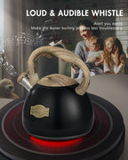 POLIVIAR Tea Kettle, 2.7 Quart Stovetop Tea Kettle, Audible Whistling Teapot, Food Grade Stainless Steel for Anti-Rust, Anti Hot Handle, Suitable for All Heat Sources (JX2022-MH30)