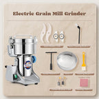 Moongiantgo 2500g Safety Grain Mill Grinder 3700W High-speed Electric Stainless Steel Dry Spice Grinder Pulverizer for Wheat Corn Rice Pepper Herbs Coffee Beans Dried Mushrooms, 110V