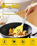 Pack of 2 Large Silicone Cooking Spoons,Non Stick Solid Basting Spoon,Heat-Resistant Kitchen Utensils for Mixing,Serving,Draining,Stirring (YELLOW)