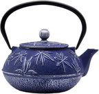Cast Iron Teapot Tea Kettle with Stainless Steel Infuser for Stovetop Safe Coated with Enameled Interior Japanese Tetsubin with Maple Leaves Pattern(30.4oz/900ml) (Color-3)