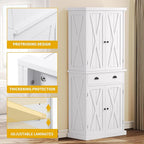 DWVO 72'' Farmhouse Kitchen Pantry, Rustic Wood Kitchen Storage Cabinets with Adjustable Shelves & Drawer, Tall Freestanding Cupboard for Dining Room, Living Room, White
