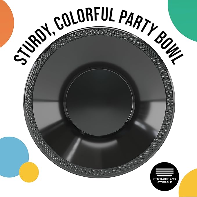 Party Solids 12 Oz Black Plastic Bowls Disposable Bowls for Hot Food Soup 50 Pcs - For Soup, Salad, Cereal, Desserts & Party Supplies