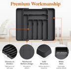 Lifewit Silverware Drawer Organizer, Expandable Utensil Organizer for Kitchen Drawers, Adjustable Cutlery and Flatware Tray, Plastic Spoons Forks Knives Holder Storage Dividers, Medium, Black