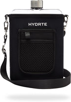 Travel Water Bottle | Flat With Strap | Leak Proof Slim for Travel | BPA Free Flask | Ultimate Square With Sleeve 18 oz (Nero Black)