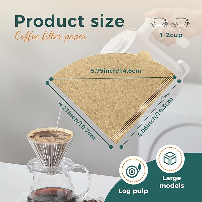 Cone Coffee Filter Papers, V02 Size, 100-Count Pack for Pour Over Coffee Makers (V01)