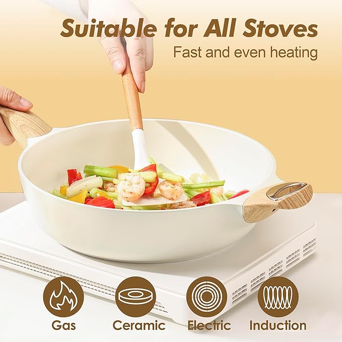 SENSARTE Ceramic Cookware Sets, Pots and Pans Set Non stick, Non toxic Healthy Induction Cookware, 26 Pcs Nonstick Kitchen Cooking Set, w/Frying Pans Set, Saucepans Set